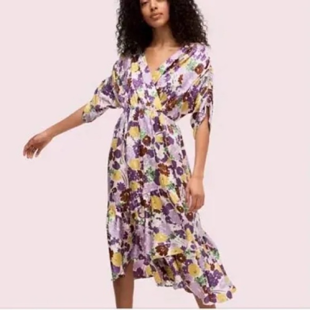 NWOT kate spade Purple, Yellow & Brown Floral Midi Dress